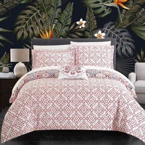 Bristol 4 Piece Reversible Cover Set, Queen Duvet, Pink